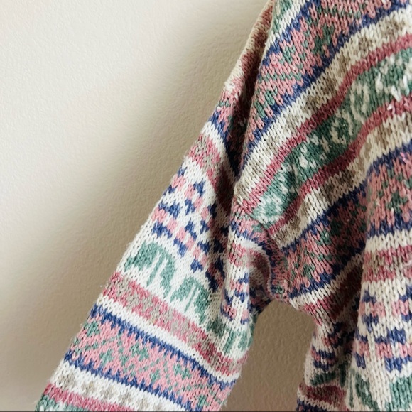 VTG Liz Sport Cream Pink & Light Green Chunky Button Up Cardigan Sweater - Picture 4 of 15